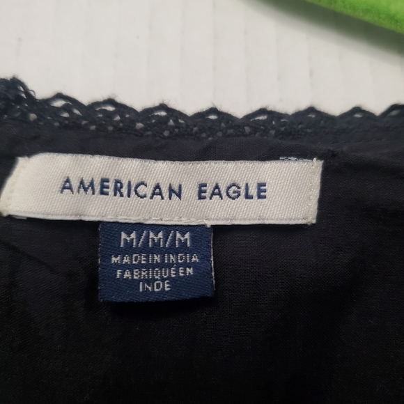 American Eagle Eyelet Tiered Smocked Lined Midi Dress Black Cottagecore NWOT M - Picture 16 of 16